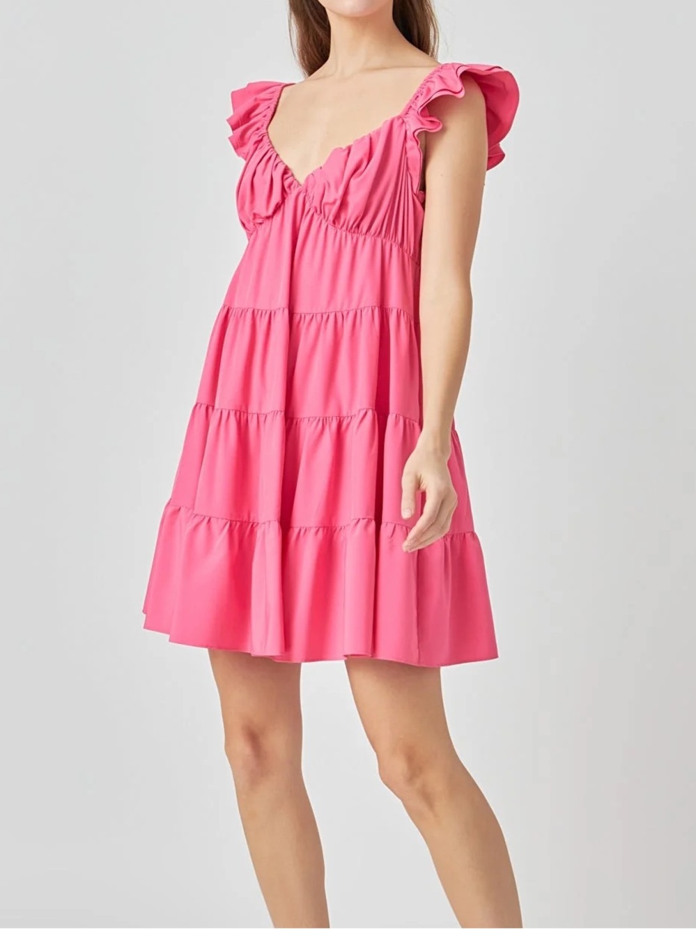 Endless Ross Tiered Cotton Ruffled Sleeve Pink Mini Dress Women’s XS Barbie